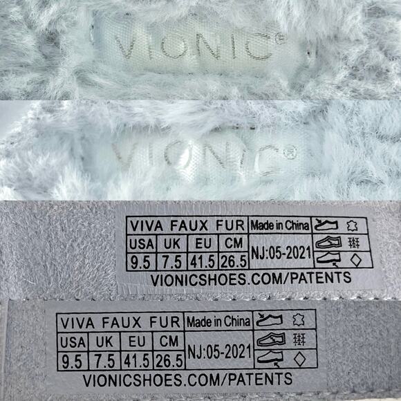 Vionic Viva Blue Faux Fur & Leather Fluffy Strappy Adjustable Comfort Sandal 9.5 - Picture 8 of 8